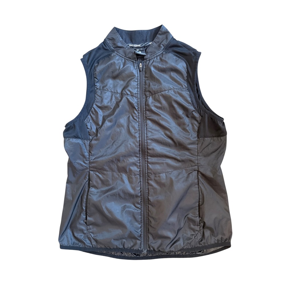 Nike Running Vest Womens Large Black Quilted Puffer Full Zip Reflective Athletic